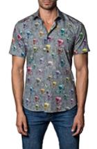 Men's Jared Lang Bike Print Sport Shirt - Grey