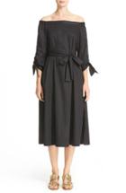 Women's Tibi Satin Poplin Belted Off The Shoulder Dress