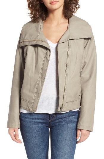 Women's Bernardo Wing Collar Faux Leather Moto Jacket - Ivory