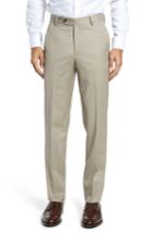 Men's Berle Flat Front Stretch Solid Wool Trousers - Beige