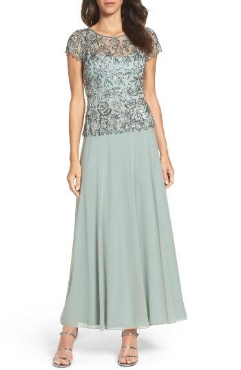 Women's Pisarro Nights Beaded Mesh Mock Two-piece Gown - Green