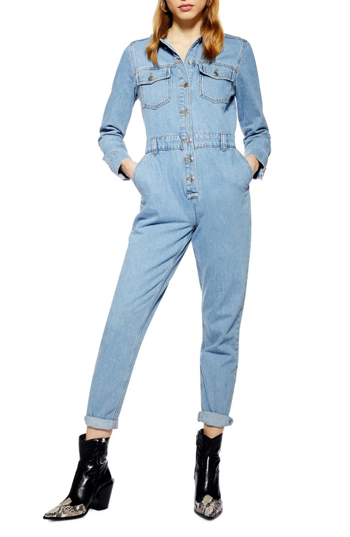 Women's Topshop Slouchy Denim Boilersuit Us (fits Like 0) - Blue