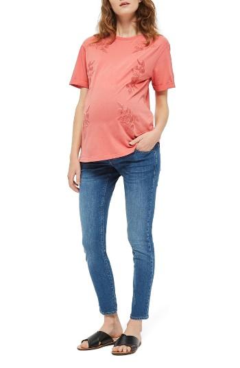 Women's Topshop Embroidered Maternity Tee Us (fits Like 2-4) - Pink