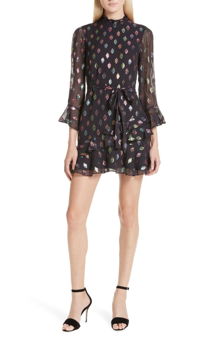 Women's Saloni Marissa Metallic Fil Coupe Silk Blend Minidress - Black