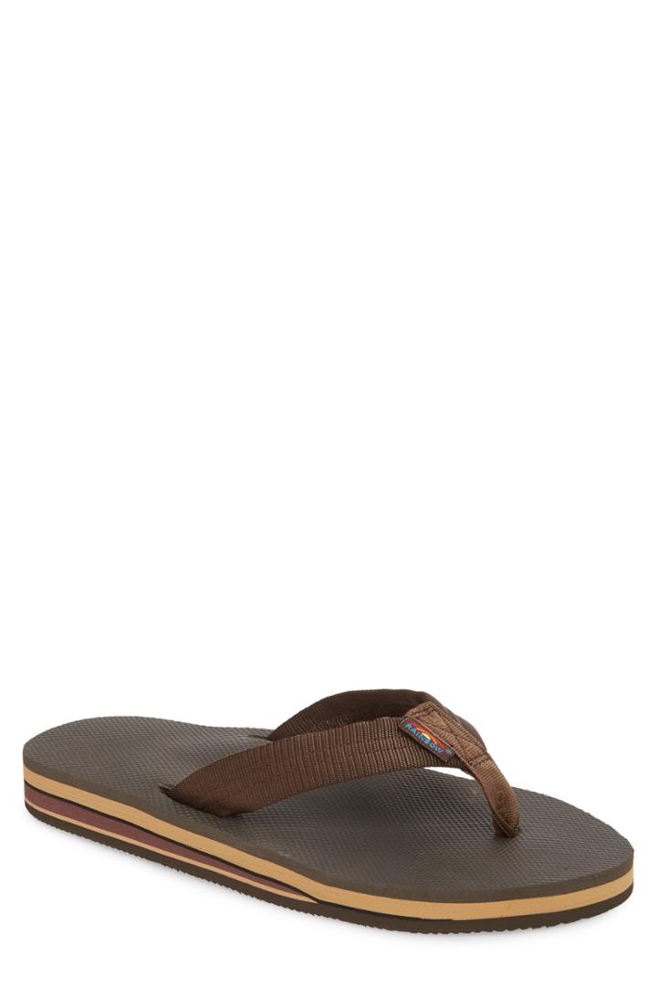 Men's Rainbow Double Layer Classic Flip Flop, Size - Brown