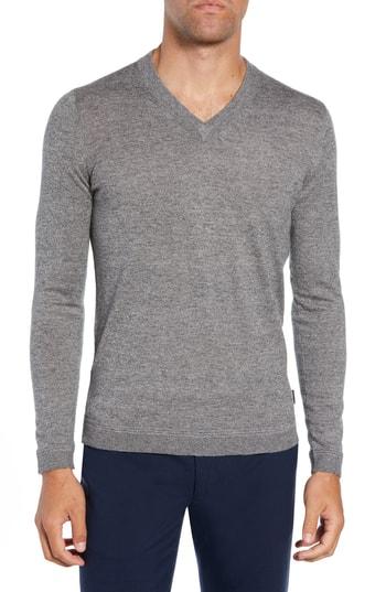 Men's Ted Baker London Noel Slim Fit V-neck Wool Blend Sweater (m) - Grey