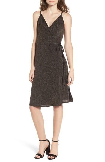 Women's Ten Sixty Sherman Metallic Stripe Wrap Dress - Black