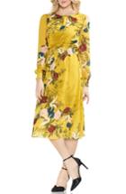 Women's Vince Camuto Autumn Botanical Cinch Waist Dress - Yellow
