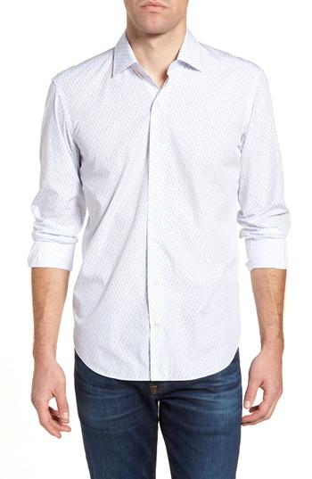 Men's Culturata Tailored Fit Flamingo Print Sport Shirt - White