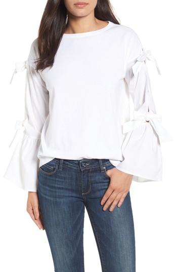 Women's Halogen Bow Sleeve Poplin Cotton Top - White