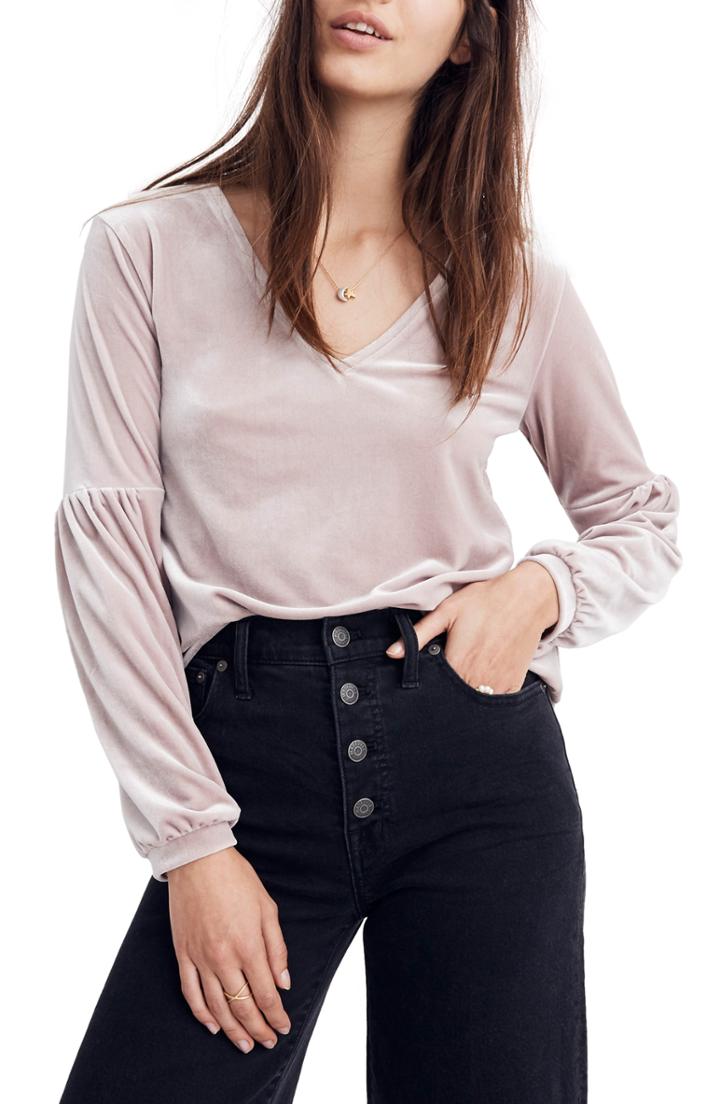 Women's Madewell Velvet Bubble Sleeve Top, Size - Purple