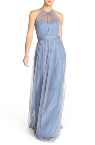 Women's Amsale 'aliki' Illusion Yoke Tulle Halter Gown