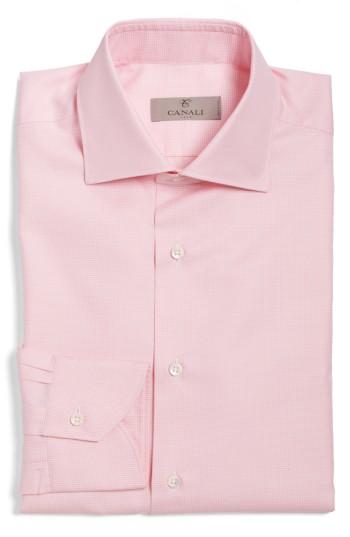 Men's Canali Regular Fit Houndstooth Dress Shirt .5 - Pink