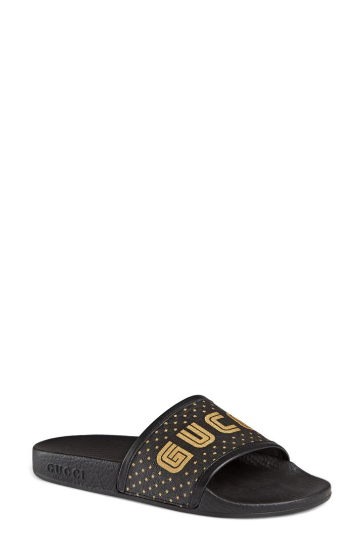 Women's Gucci Pursuit Guccy Logo Slide Sandal Us / 35eu - Black