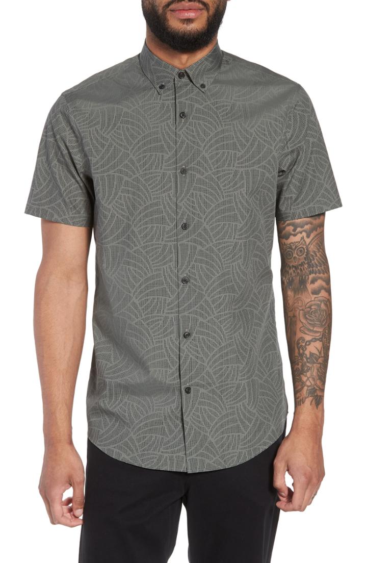 Men's Calibrate Trim Fit Print Sport Shirt, Size - Grey