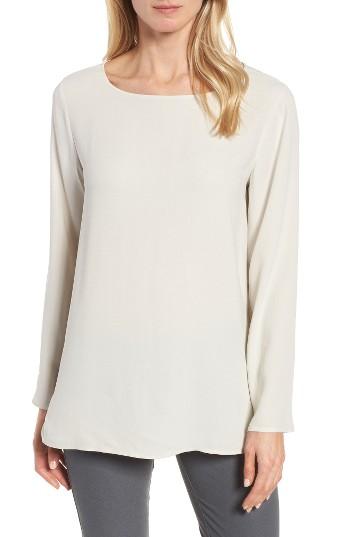 Women's Eileen Fisher Silk Bateau Neck Top, Size - White