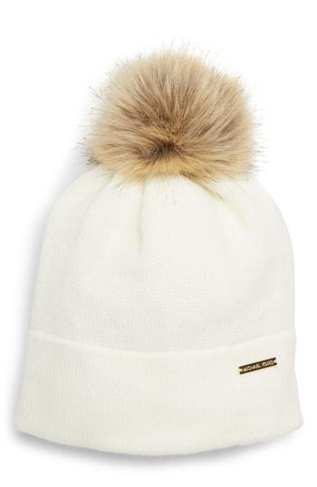 Women's Michael Michael Kors Faux Fur Pom Beanie - Ivory