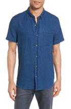 Men's Ag Nash Slim Fit Linen & Cotton Sport Shirt, Size - Blue