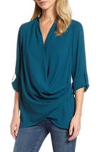 Women's & .layered Side Drape Blouse - Blue/green