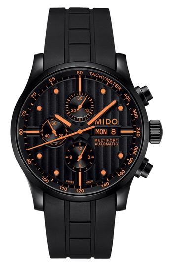 Men's Mido Multifort Chronograph Rubber Strap Watch, 44mm