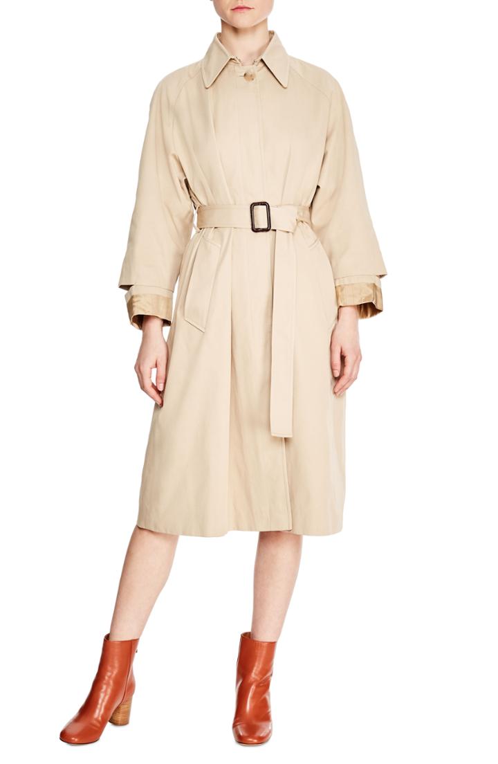 Women's Sandro Long Trench Coat Us / 34 Fr - Beige