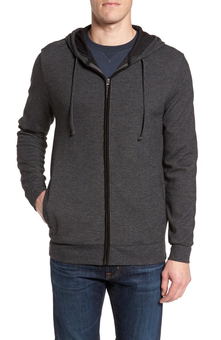 Men's Travis Mathew Snare Zip Front Hooded Cardigan, Size - Black