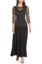 Petite Women's Pisarro Nights Beaded Mesh Mock Two-piece Gown P - Black