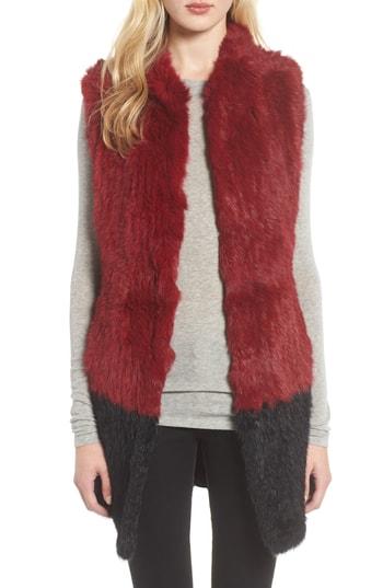 Women's Love Token Long Colorblock Genuine Rabbit Fur Vest - Black