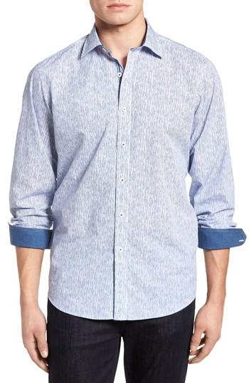 Men's Bugatchi Freehand Pin Lines Classic Fit Sport Shirt - White