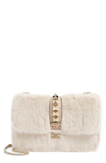 Valentino Small Lock Genuine Mink Fur & Snakeskin Shoulder Bag -