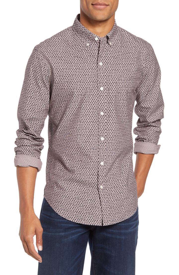 Men's Bonobos Washed Button Down Slim Fit Print Sport Shirt, Size R - Pink