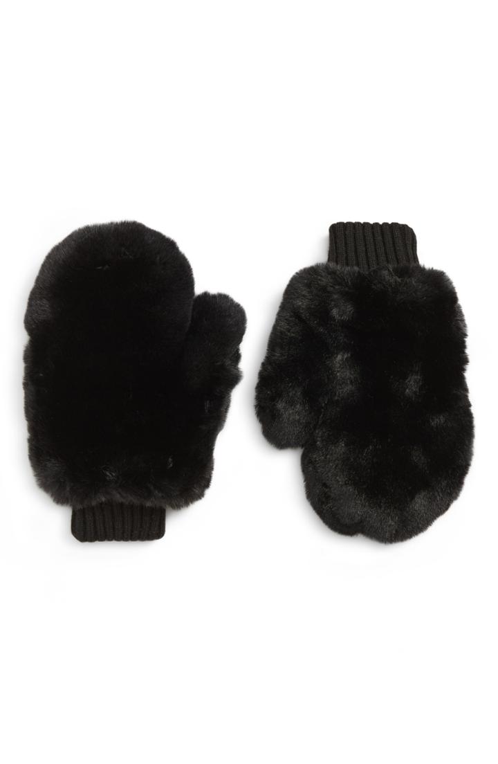 Women's Trouve Faux Fur Mittens, Size - Black