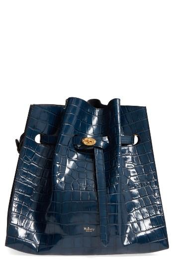 Mulberry Tyndale Croc Embossed Calfskin Leather Bucket Bag -