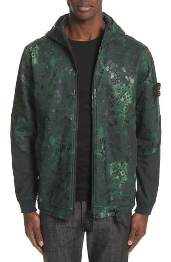 Men's Stone Island Camo Zip Hoodie - Green