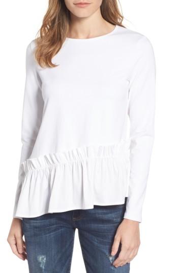 Petite Women's Halogen Ruffle Hem Tee, Size P - White