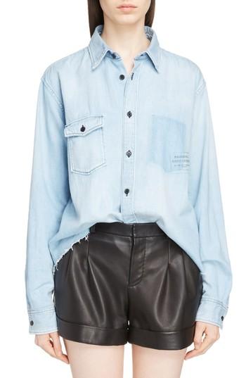 Women's Saint Laurent Logo Stamp Denim Shirt - Blue
