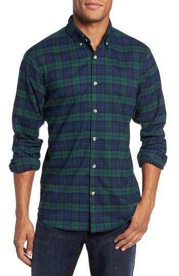 Men's Mizzen+main Durham Slim Fit Black Watch Flannel Sport Shirt - Blue