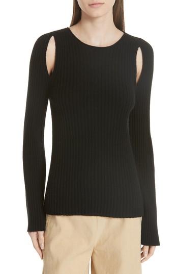 Women's Vince Shoulder Slit Cashmere Crewneck Sweater - Black