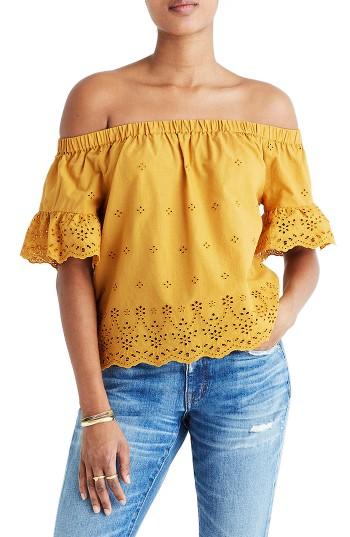 Women's Madewell Off The Shoulder Eyelet Blouse, Size - Black