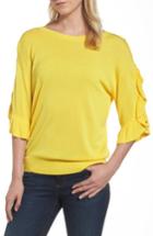 Women's Halogen Ruffle Sleeve V-back Sweater - Yellow