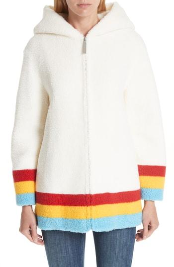 Women's Burberry Craven Stripe Detail Fleece Coat - Ivory