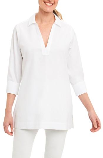 Petite Women's Foxcroft Nora Non-iron Cotton Tunic P - White