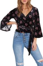 Women's Billabong Embrace It Print Velvet Wrap Top - Black