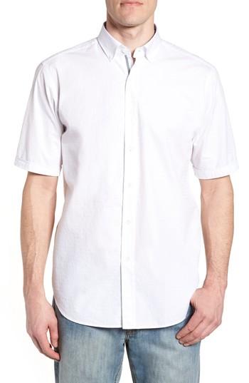 Men's Bugatchi Shaped Fit Textured Sport Shirt, Size - White
