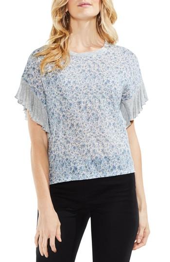 Women's Vince Camuto Floral Woven Front Top, Size - White