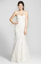 Women's Bliss Monique Lhuillier Strapless Beaded Lace Trumpet Gown