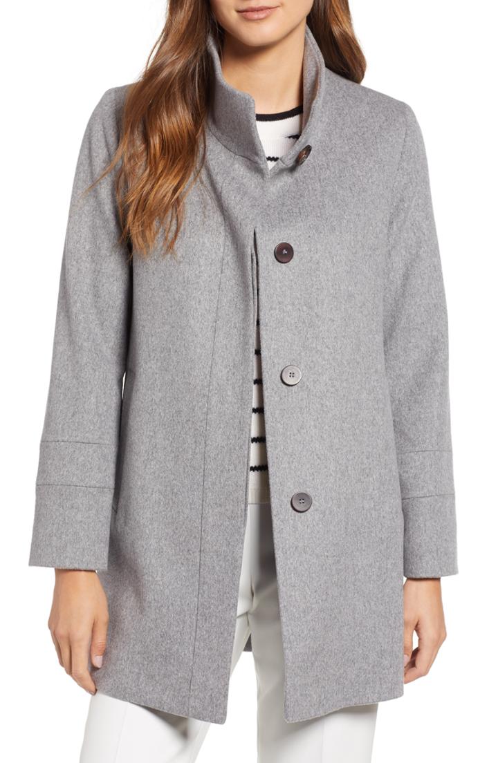 Petite Women's Fleurette Placket Front Wool Car Coat P - Grey