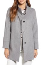 Petite Women's Fleurette Placket Front Wool Car Coat P - Grey