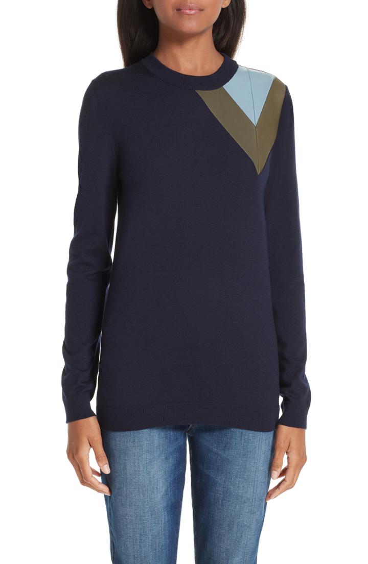 Women's Loewe Leather Chevron Shoulder Wool Sweater