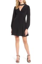 Women's Choker Neck Wrap Dress - Black